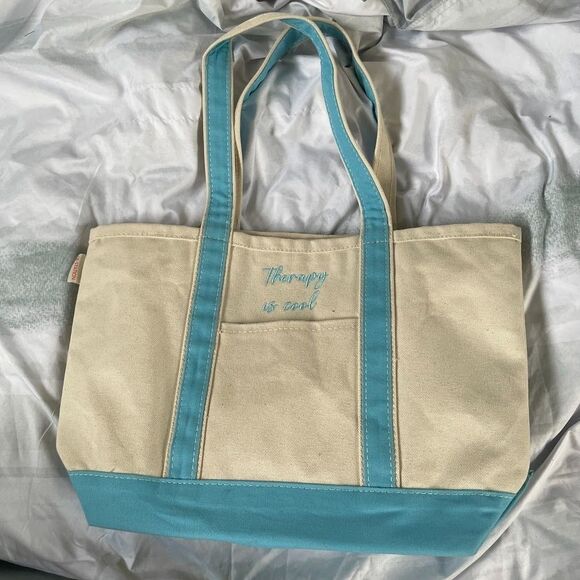 CB Station THERAPY IS COOL natural blue BOAT TOTE Shoulder Bag Nwot - Picture 1 of 7